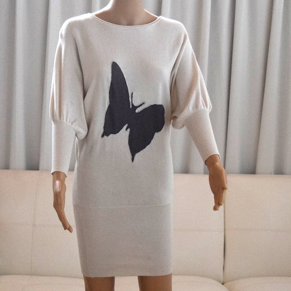 Luxury Knit Sweater Dress with Embroidered Butterfly - Picture 4 of 17
